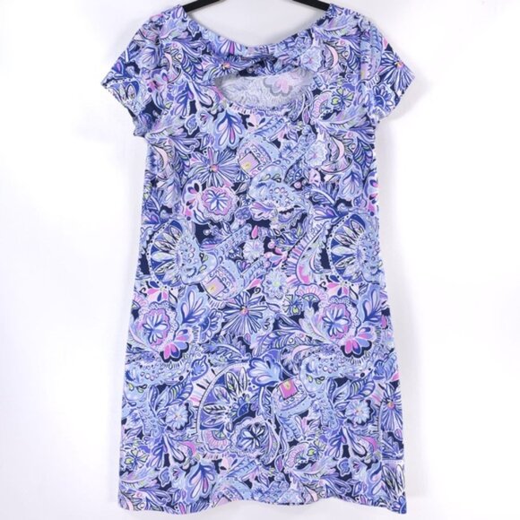 Lilly Pulitzer Short Sleeve Bay Dress Iris Blue Namastay In The Jungle MEDIUM - Picture 6 of 13